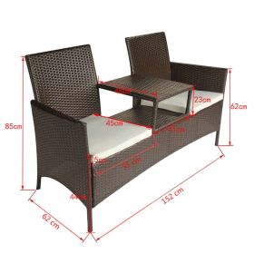 vidaXL 2-Seater Patio Sofa with Tea Table Poly Rattan Brown (Option: as picture)