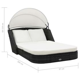 vidaXL Sun Lounger with Canopy Poly Rattan Black (Option: as picture)